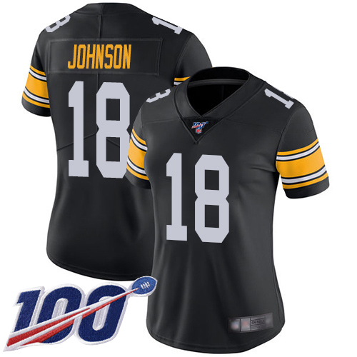 Women Pittsburgh Steelers Football #18 Limited Black Diontae Johnson Alternate 100th Season Vapor Untouchable Nike NFL Jersey->women nfl jersey->Women Jersey